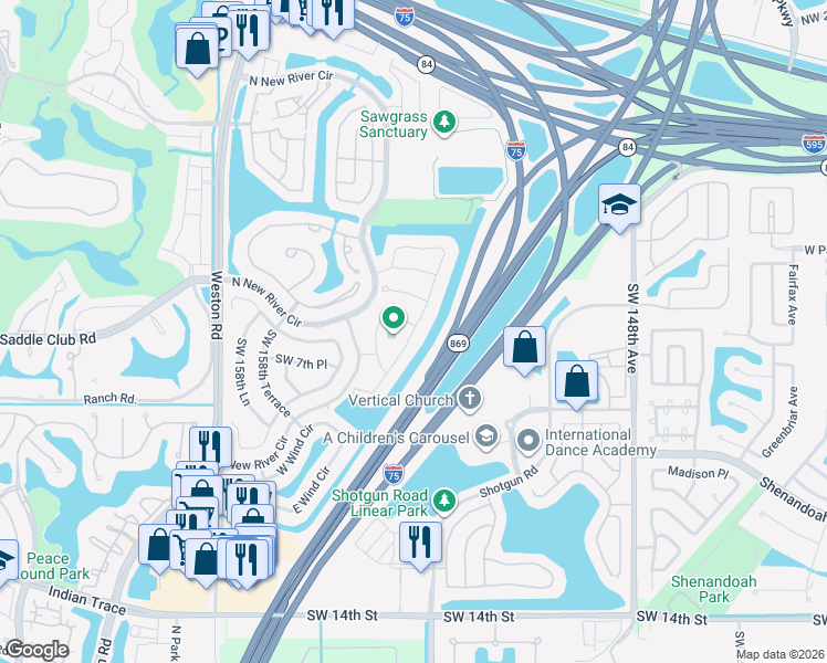 map of restaurants, bars, coffee shops, grocery stores, and more near 616 Woodgate Circle in Sunrise