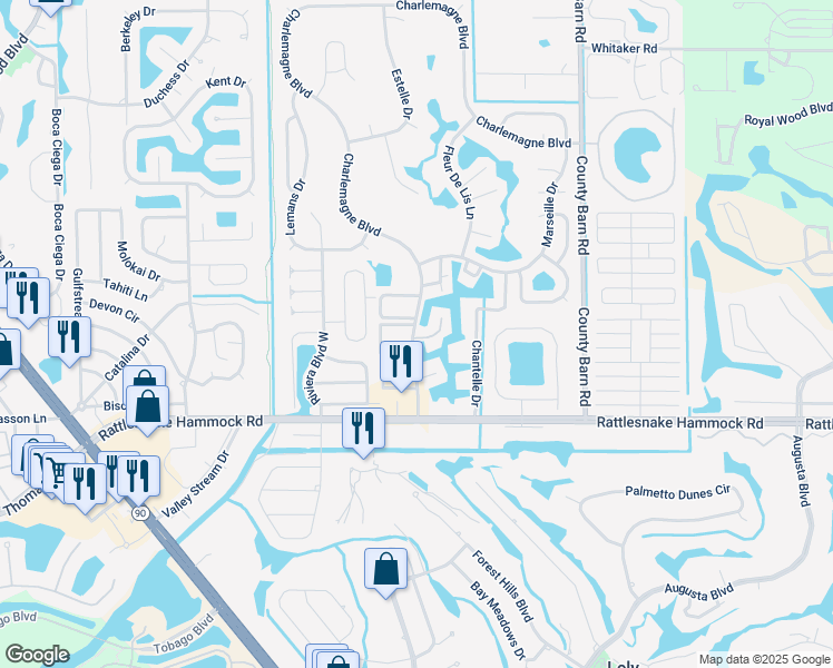 map of restaurants, bars, coffee shops, grocery stores, and more near 372 Charlemagne Boulevard in Naples