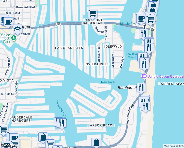 map of restaurants, bars, coffee shops, grocery stores, and more near 851 Flamingo Drive in Fort Lauderdale