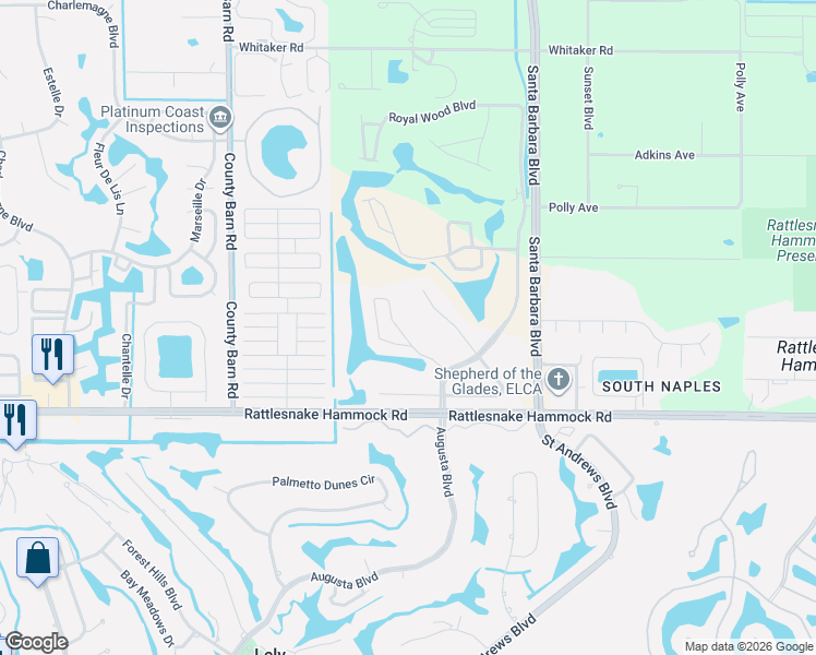 map of restaurants, bars, coffee shops, grocery stores, and more near 4540 Andover Way in Naples