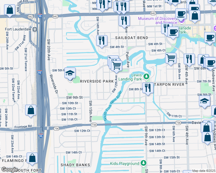 map of restaurants, bars, coffee shops, grocery stores, and more near 726 Southwest 13th Avenue in Fort Lauderdale