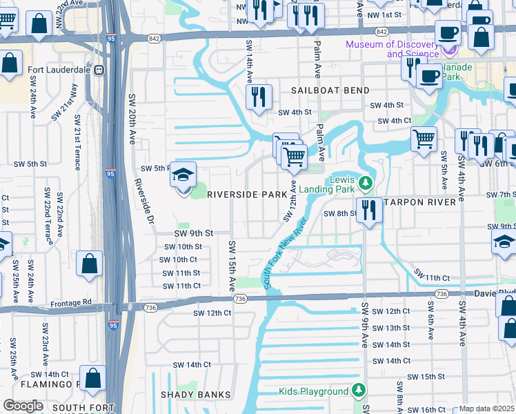 map of restaurants, bars, coffee shops, grocery stores, and more near 728 Southwest 14th Terrace in Fort Lauderdale