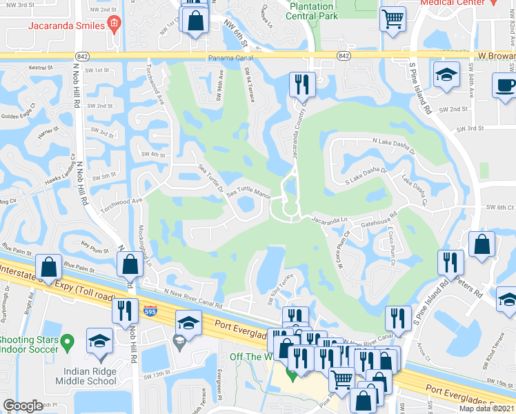 map of restaurants, bars, coffee shops, grocery stores, and more near 630 Sea Turtle Way in Plantation