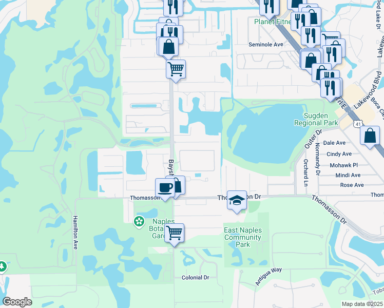 map of restaurants, bars, coffee shops, grocery stores, and more near 4430 Botanical Place Circle in Naples