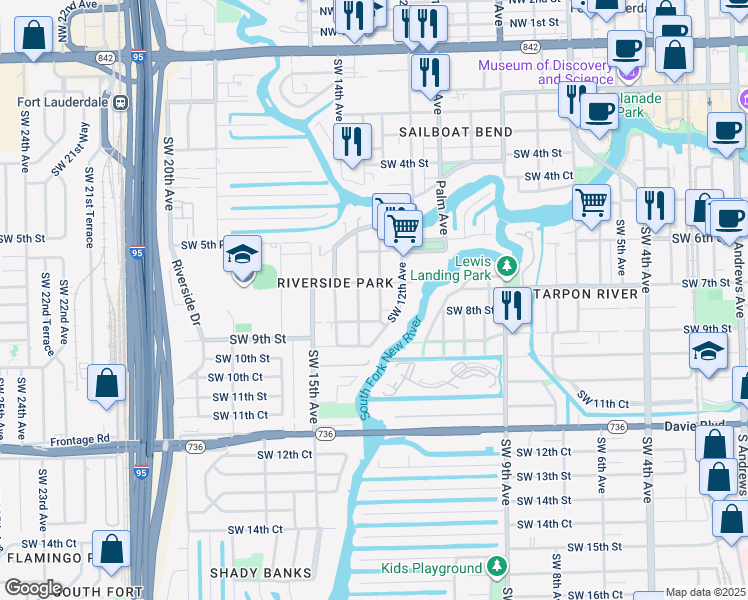 map of restaurants, bars, coffee shops, grocery stores, and more near 726 Southwest 13th Avenue in Fort Lauderdale