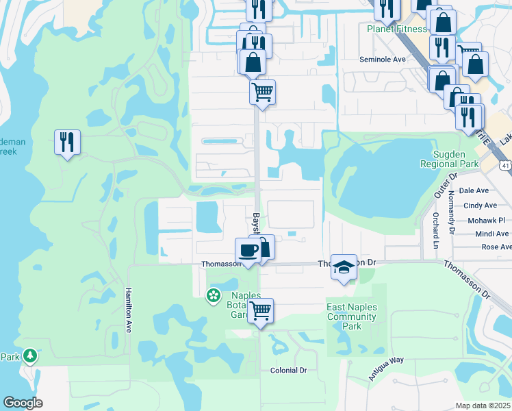 map of restaurants, bars, coffee shops, grocery stores, and more near 4432 Bayshore Drive in Naples