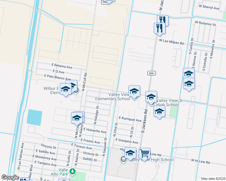 map of restaurants, bars, coffee shops, grocery stores, and more near 3101 East Olivo Avenue in Hidalgo