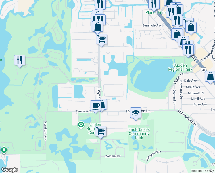 map of restaurants, bars, coffee shops, grocery stores, and more near 4420 Botanical Place Circle in Naples