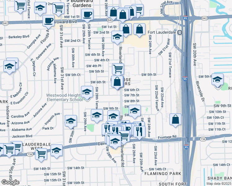 map of restaurants, bars, coffee shops, grocery stores, and more near 704-706 Southwest 27th Avenue in Fort Lauderdale