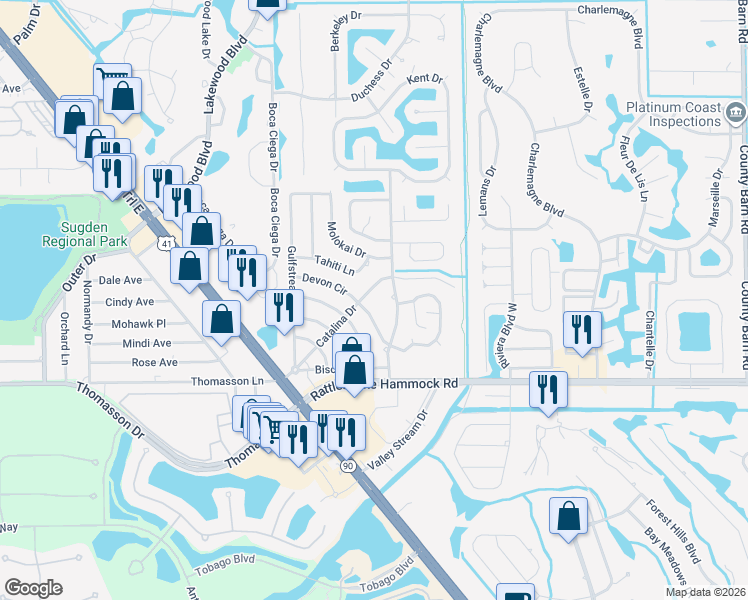 map of restaurants, bars, coffee shops, grocery stores, and more near 4922 Hawaii Boulevard in Naples