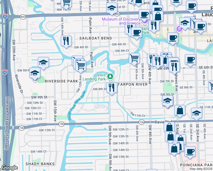 map of restaurants, bars, coffee shops, grocery stores, and more near 721 Southwest 9th Terrace in Fort Lauderdale
