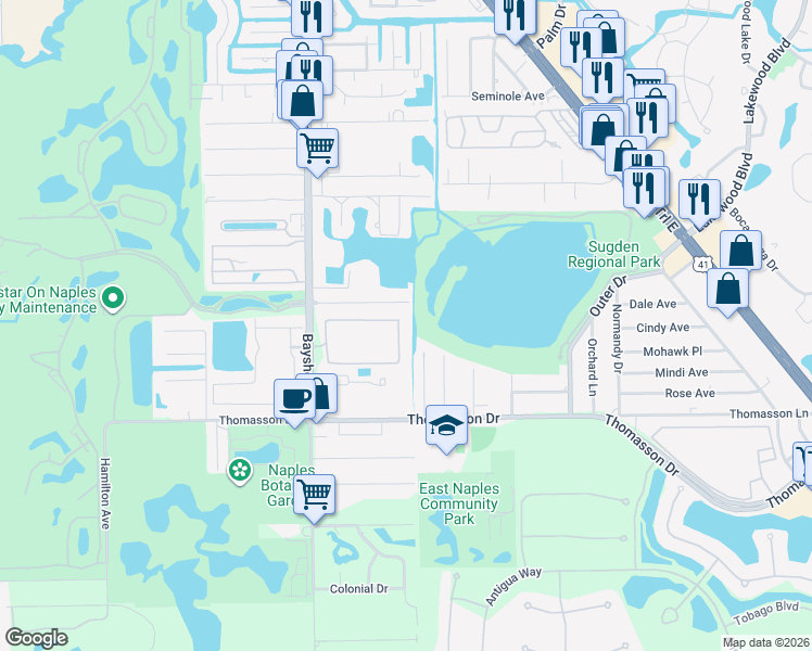 map of restaurants, bars, coffee shops, grocery stores, and more near 4465 Botanical Place Circle in Naples