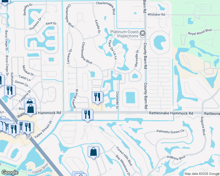 map of restaurants, bars, coffee shops, grocery stores, and more near 4490 Chantelle Drive in Naples