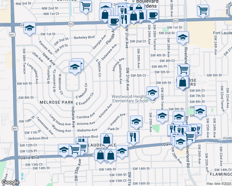 map of restaurants, bars, coffee shops, grocery stores, and more near 660 Arizona Avenue in Fort Lauderdale