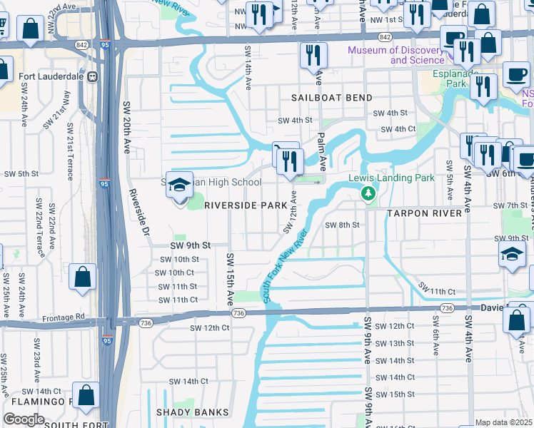 map of restaurants, bars, coffee shops, grocery stores, and more near 728 Southwest 14th Terrace in Fort Lauderdale