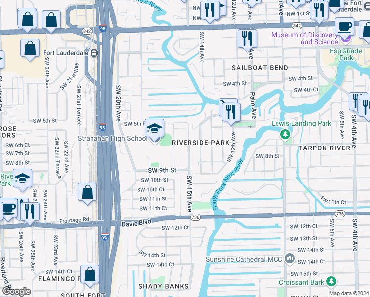 map of restaurants, bars, coffee shops, grocery stores, and more near 720 Southwest 15th Avenue in Fort Lauderdale