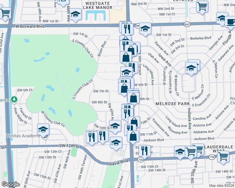 map of restaurants, bars, coffee shops, grocery stores, and more near 4047 Southwest 8th Street in Plantation