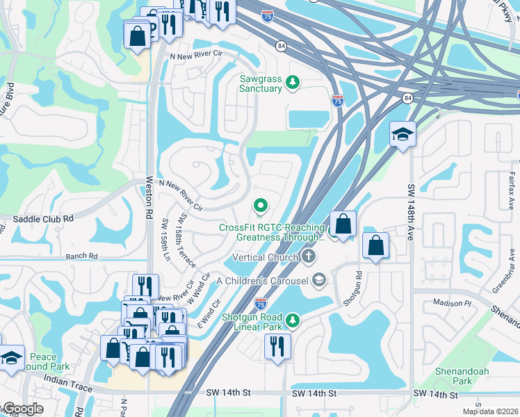 map of restaurants, bars, coffee shops, grocery stores, and more near 616 Woodgate Circle in Sunrise