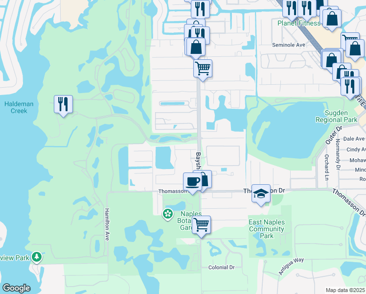 map of restaurants, bars, coffee shops, grocery stores, and more near 4960 Winged Foot Court in Naples