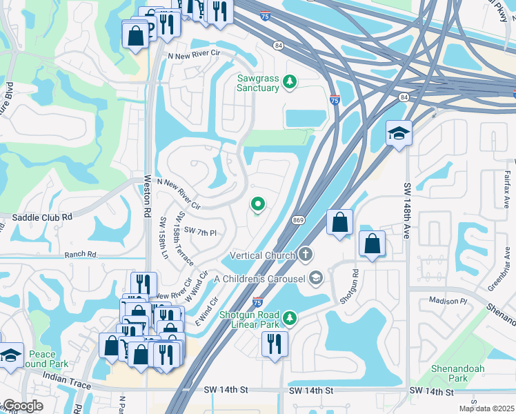 map of restaurants, bars, coffee shops, grocery stores, and more near 616 Woodgate Circle in Sunrise