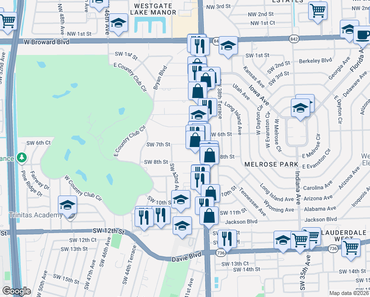 map of restaurants, bars, coffee shops, grocery stores, and more near 4047 Southwest 8th Street in Plantation