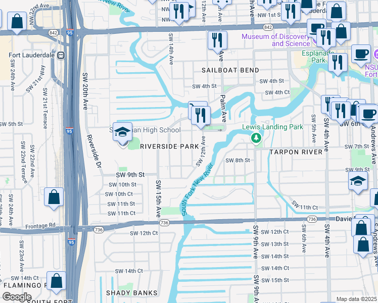 map of restaurants, bars, coffee shops, grocery stores, and more near 726 Southwest 13th Avenue in Fort Lauderdale