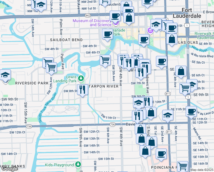 map of restaurants, bars, coffee shops, grocery stores, and more near in Fort Lauderdale
