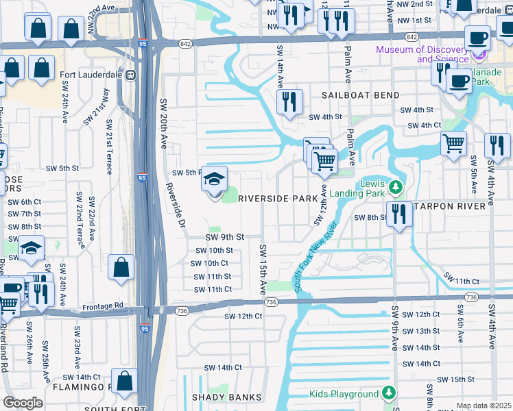 map of restaurants, bars, coffee shops, grocery stores, and more near 720 Southwest 15th Avenue in Fort Lauderdale