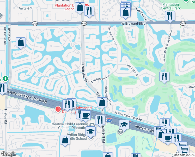 map of restaurants, bars, coffee shops, grocery stores, and more near 621 Southwest 101st Avenue in Plantation