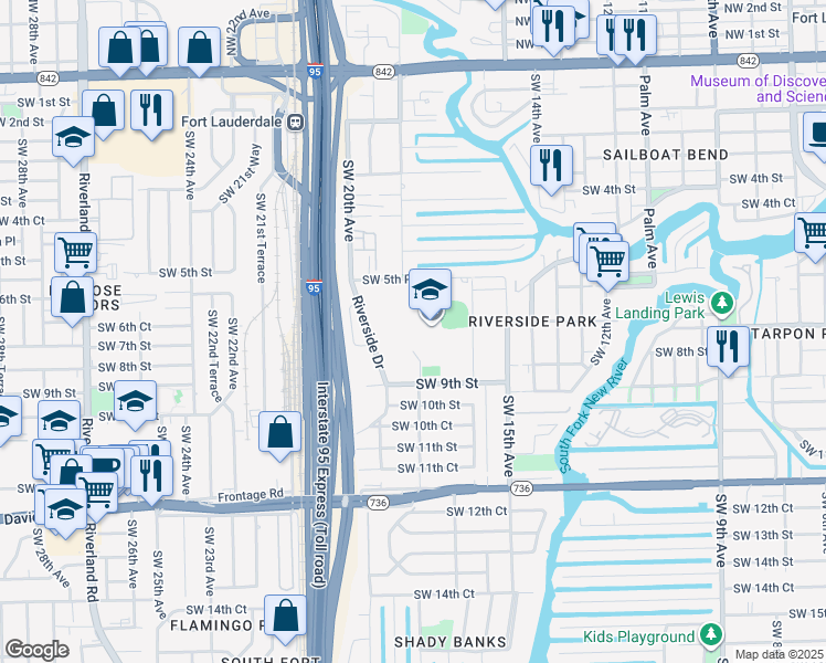 map of restaurants, bars, coffee shops, grocery stores, and more near 1800 Southwest 5th Place in Fort Lauderdale