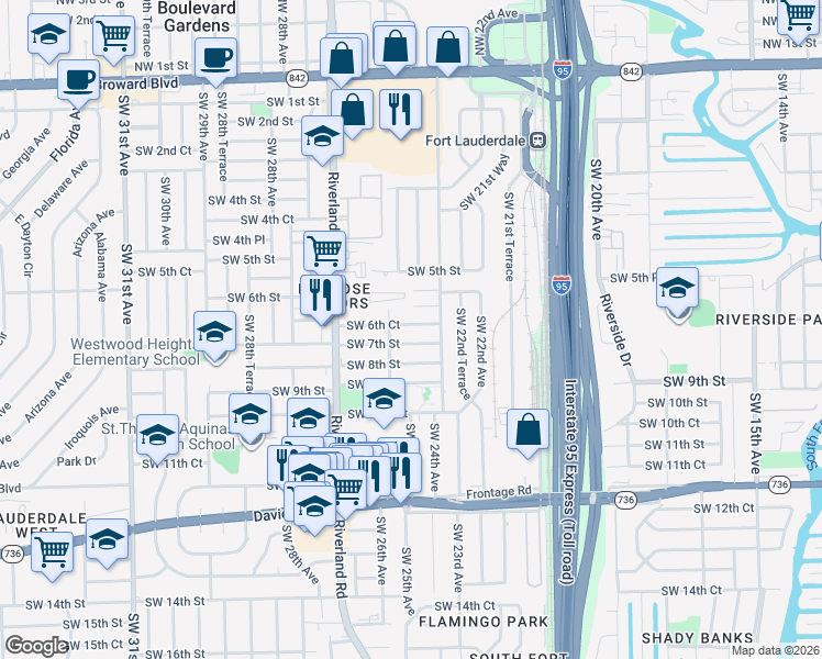 map of restaurants, bars, coffee shops, grocery stores, and more near 2532 Southwest 7th Street in Fort Lauderdale