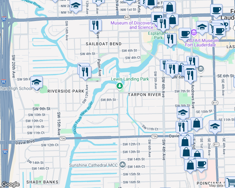 map of restaurants, bars, coffee shops, grocery stores, and more near 721 Southwest 9th Terrace in Fort Lauderdale