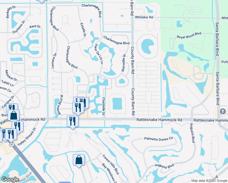 map of restaurants, bars, coffee shops, grocery stores, and more near 5731 Greenwood Circle in Naples