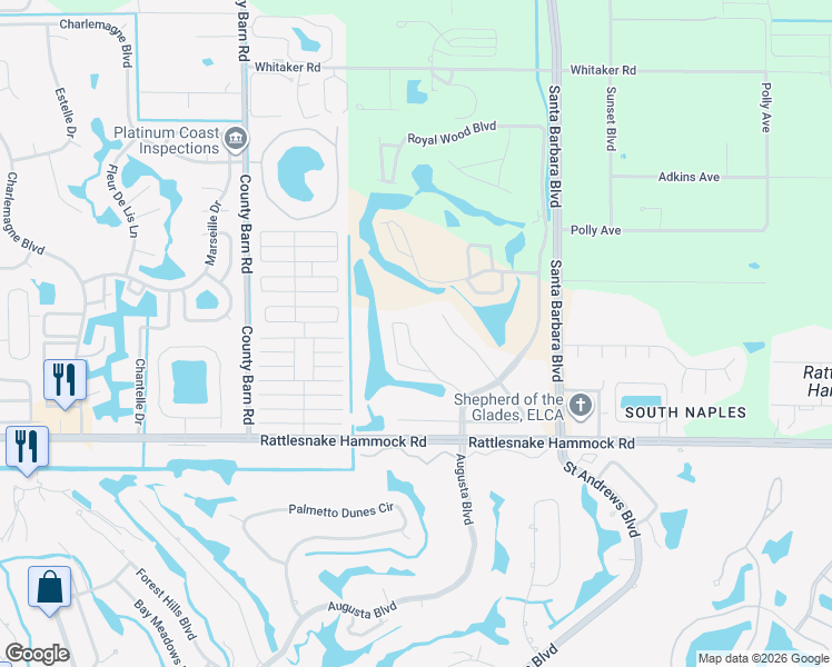 map of restaurants, bars, coffee shops, grocery stores, and more near 4540 Andover Way in Naples
