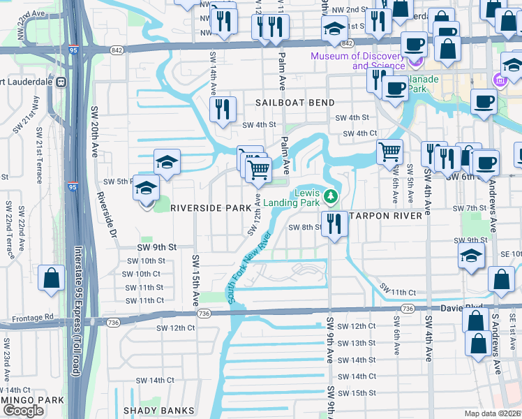 map of restaurants, bars, coffee shops, grocery stores, and more near 1120 Southwest 6th Street in Fort Lauderdale