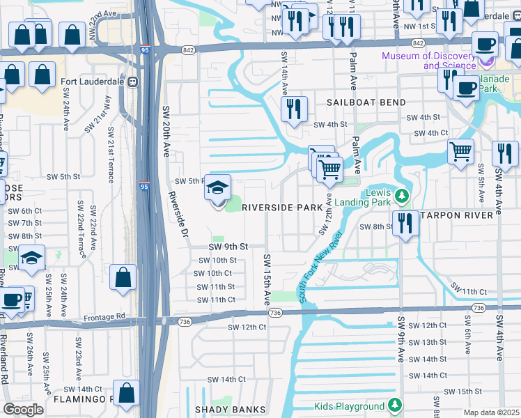 map of restaurants, bars, coffee shops, grocery stores, and more near 626 Southwest 15th Avenue in Fort Lauderdale