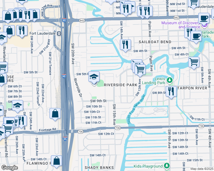 map of restaurants, bars, coffee shops, grocery stores, and more near 640 Southwest 16th Avenue in Fort Lauderdale