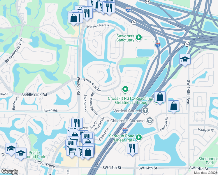 map of restaurants, bars, coffee shops, grocery stores, and more near 219 Lakeside Circle in Sunrise