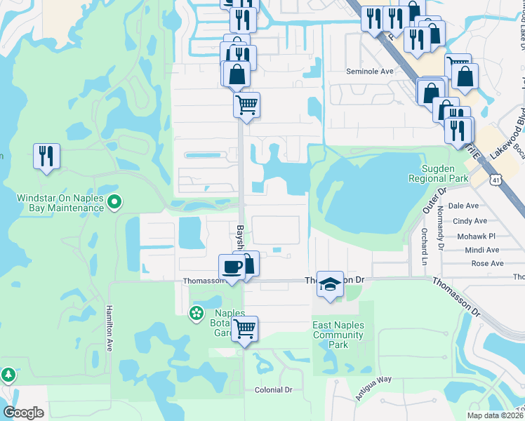 map of restaurants, bars, coffee shops, grocery stores, and more near 100 Jeepers Drive in Naples