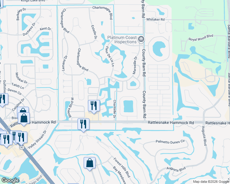 map of restaurants, bars, coffee shops, grocery stores, and more near 4310 Chantelle Drive in Naples