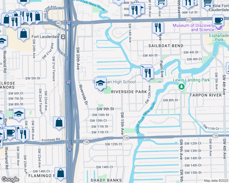 map of restaurants, bars, coffee shops, grocery stores, and more near 640 Southwest 16th Avenue in Fort Lauderdale