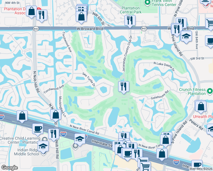 map of restaurants, bars, coffee shops, grocery stores, and more near 9351 Sea Turtle Manor in Plantation