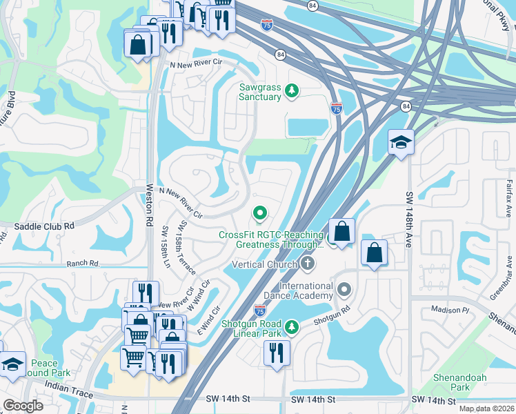 map of restaurants, bars, coffee shops, grocery stores, and more near 619 Woodgate Lane in Sunrise