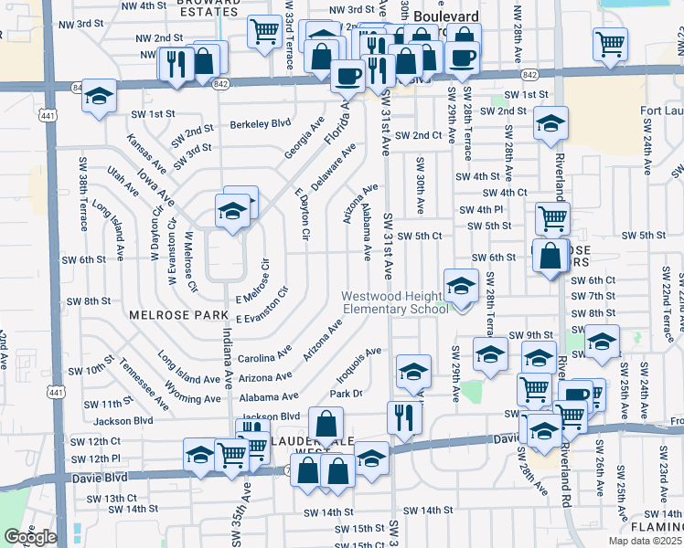 map of restaurants, bars, coffee shops, grocery stores, and more near 610 Carolina Avenue in Fort Lauderdale