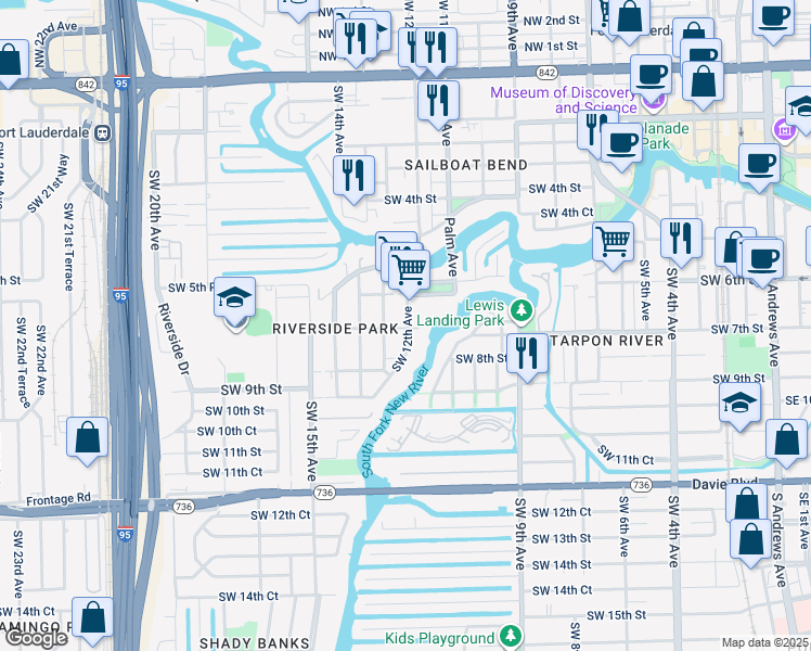 map of restaurants, bars, coffee shops, grocery stores, and more near 620 Southwest 13th Avenue in Fort Lauderdale