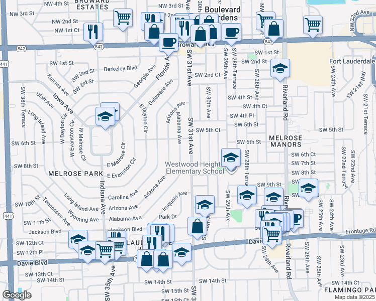 map of restaurants, bars, coffee shops, grocery stores, and more near 631 Southwest 31st Avenue in Fort Lauderdale