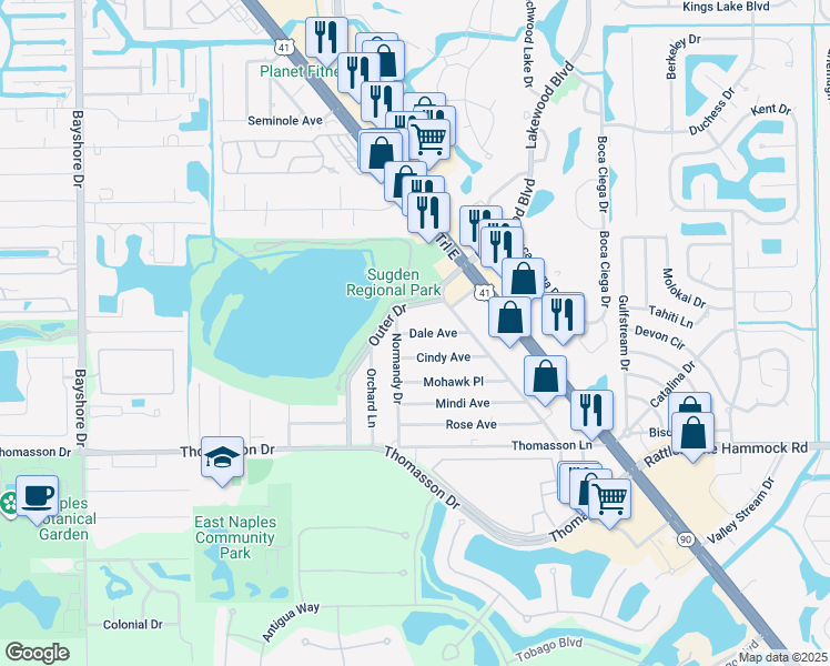 map of restaurants, bars, coffee shops, grocery stores, and more near 3914 Dale Avenue in Naples