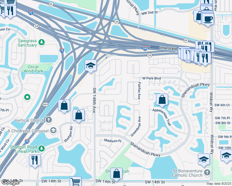 map of restaurants, bars, coffee shops, grocery stores, and more near 525 Greaton Avenue in Davie