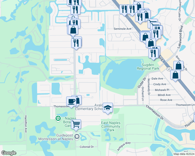 map of restaurants, bars, coffee shops, grocery stores, and more near 199 Jeepers Drive in Naples
