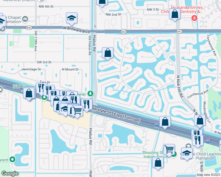 map of restaurants, bars, coffee shops, grocery stores, and more near 10985 Hawks Vista Street in Plantation
